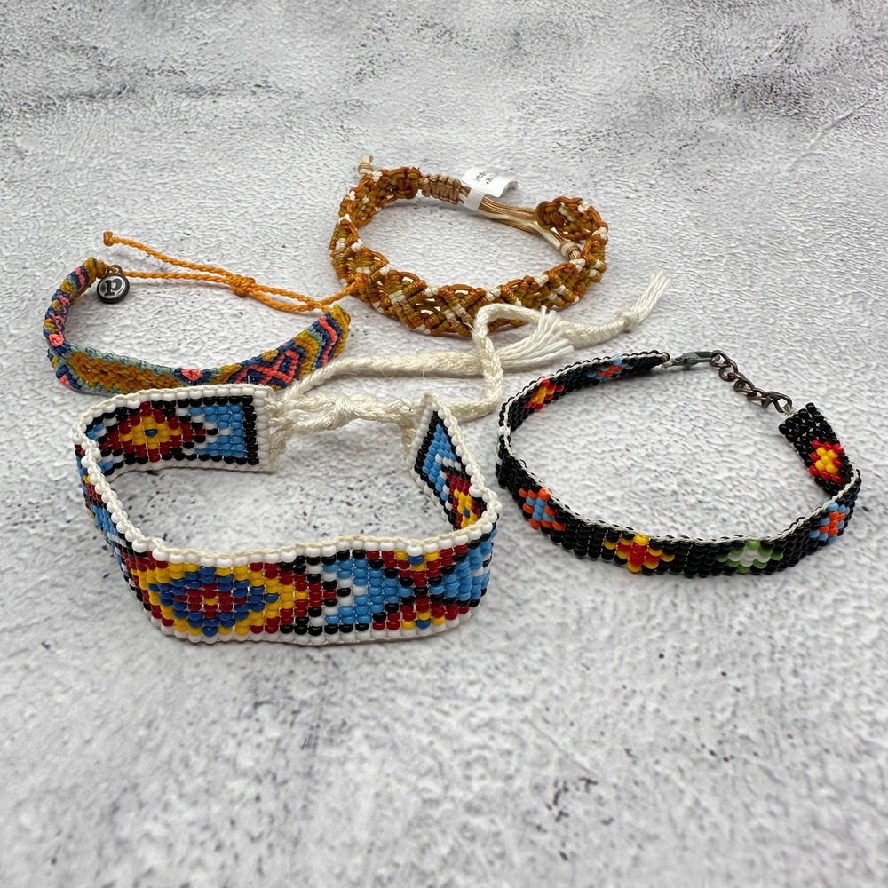 Pura Vida Mixed Lot 4 Bracelets Seed Bead Macrame Woven Boho Friendship Stack
